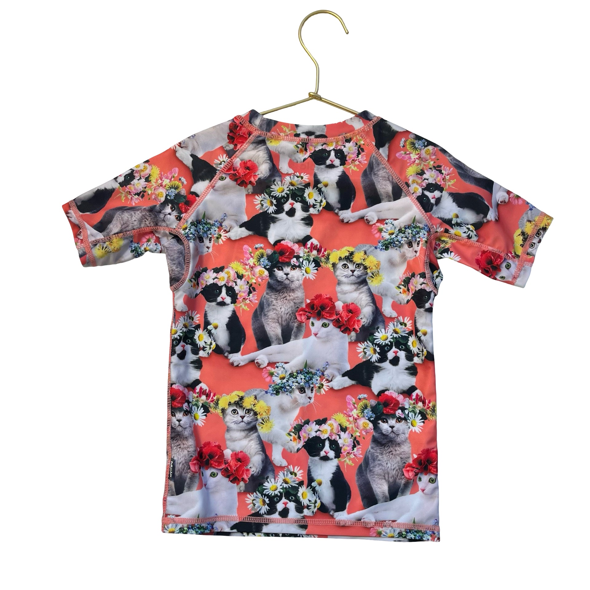 Molo Orange Flower Crown Cats Print Rash Guard - Size 5-6Y