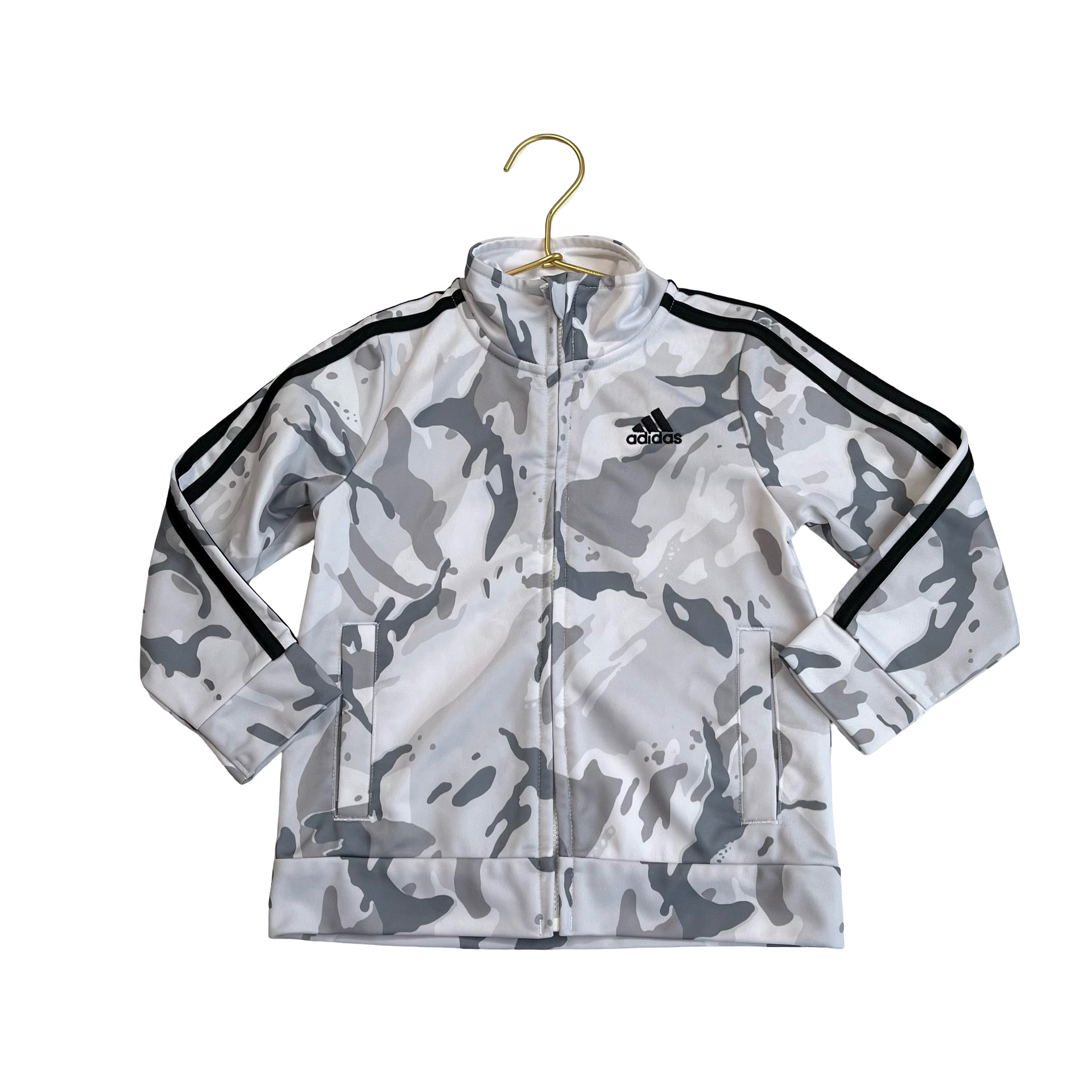 Adidas Gray & White Camouflage Athletic Track Jacket - Size 3T