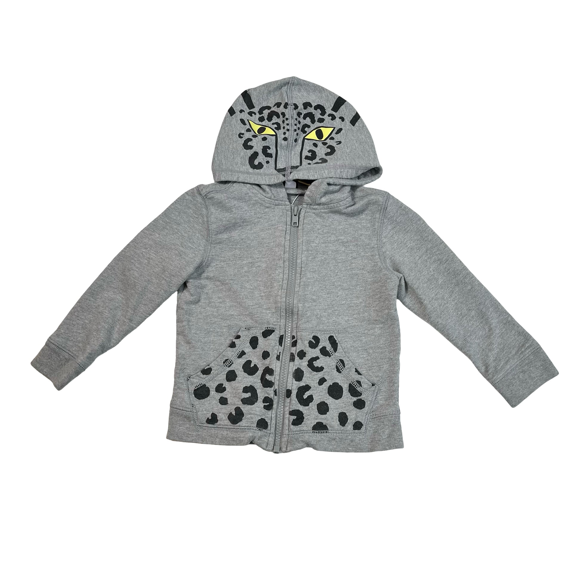 Tea Collection Gray Leopard Zip-Up Hooded Sweatshirt - Size 3