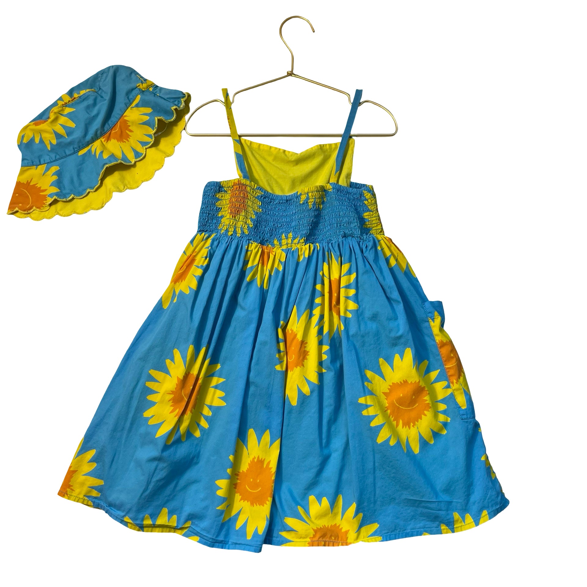 Stella McCartney Blue & Yellow Sun Print Hat & Dress - Size 6