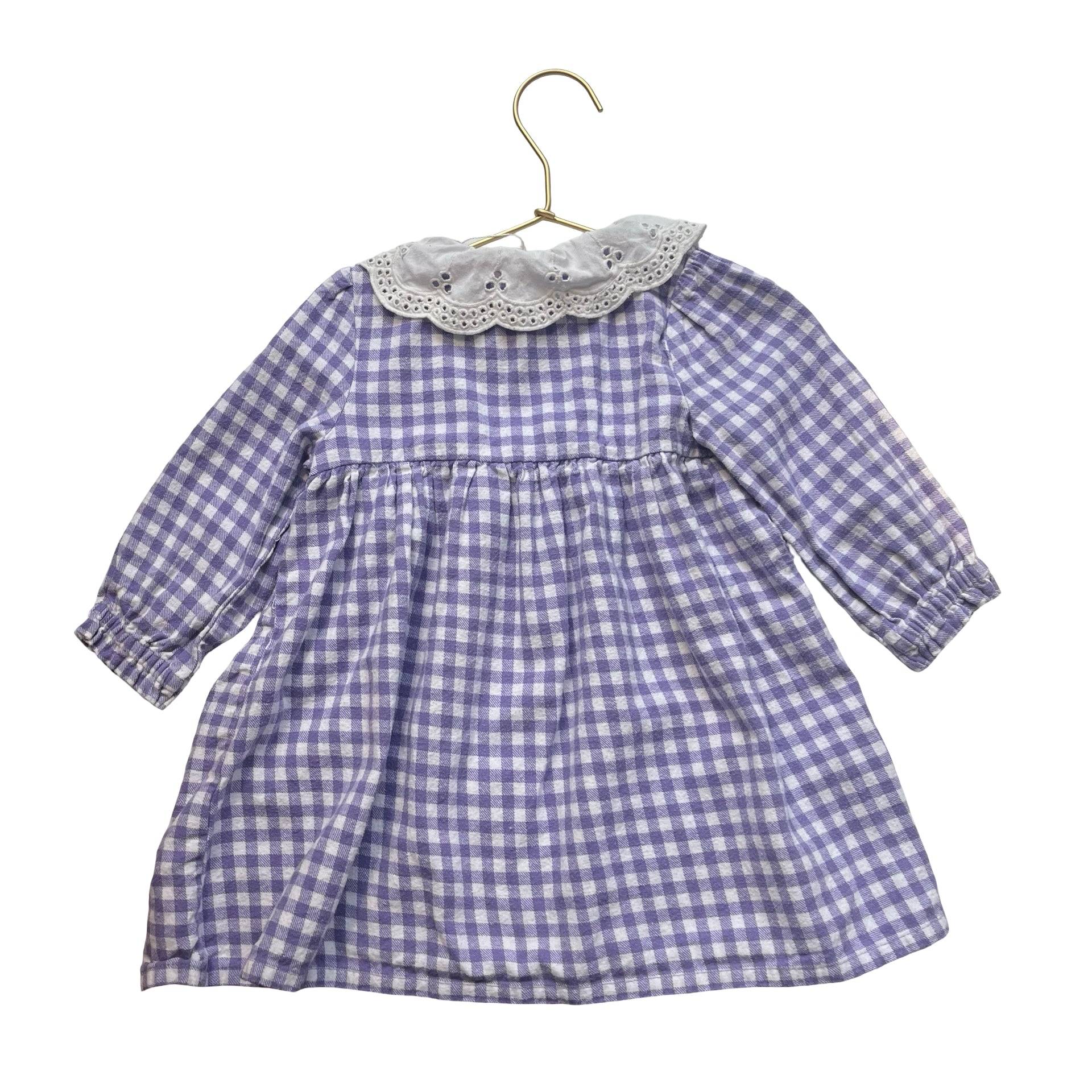 JoJo Maman Bebe Lavender Check Flannel Embroidered Fairy Dress - Size 18-24 Mo