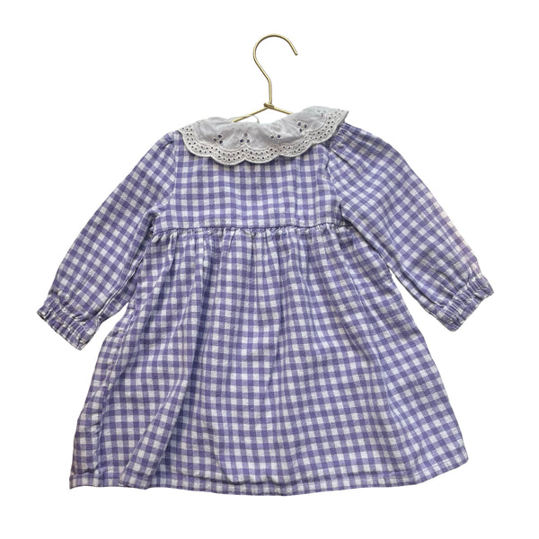 JoJo Maman Bebe Lavender Check Flannel Embroidered Fairy Dress - Size 18-24 Mo