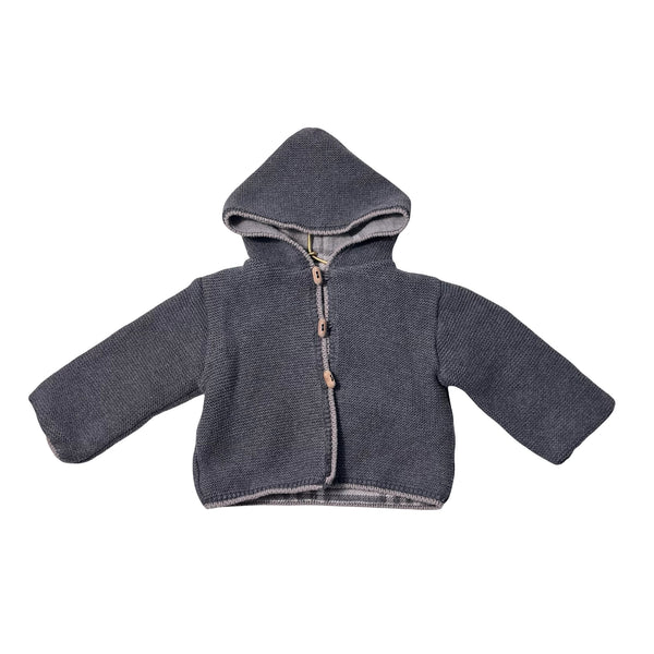 A Soft Idea Reversible Gray & Plaid Cotton Hooded Cardigan Sweater - Size 6 Mo