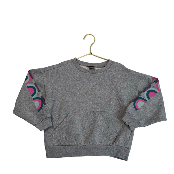 Tea Collection Gray Sweatshirt, Butterfly Print Sleeves - Size 4