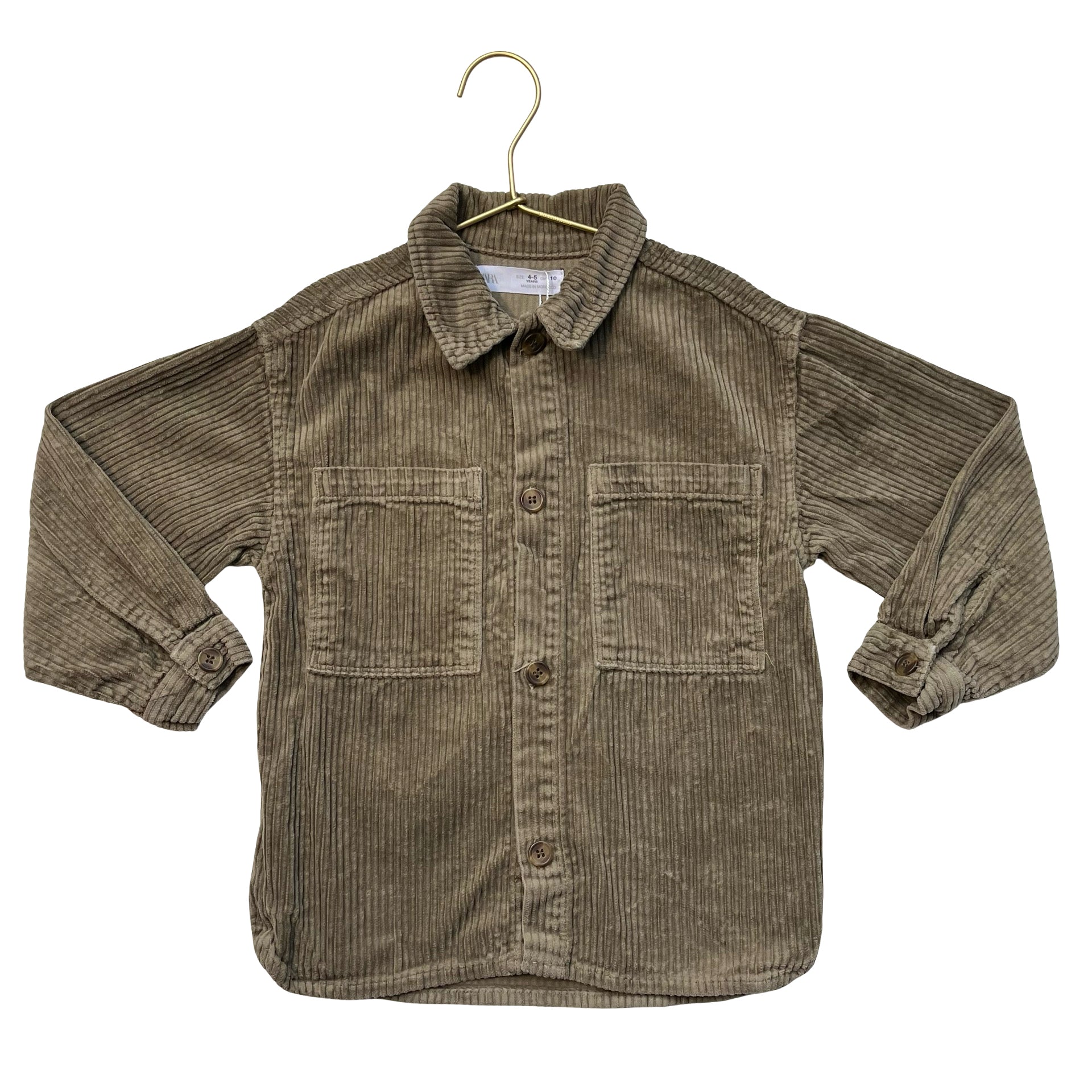 Zara Olive Corduroy Button Down Shirt - Size 4-5