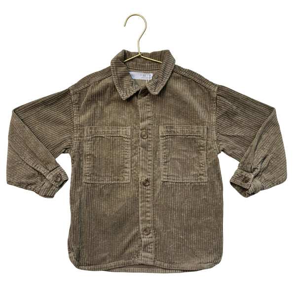 Zara Olive Corduroy Button Down Shirt - Size 4-5