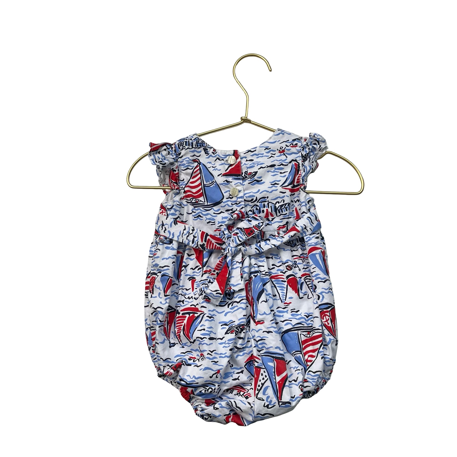 CPC Childrenswear Red, White, Blue Sailboat Print Bubble Romper - Size 6-9 Mo