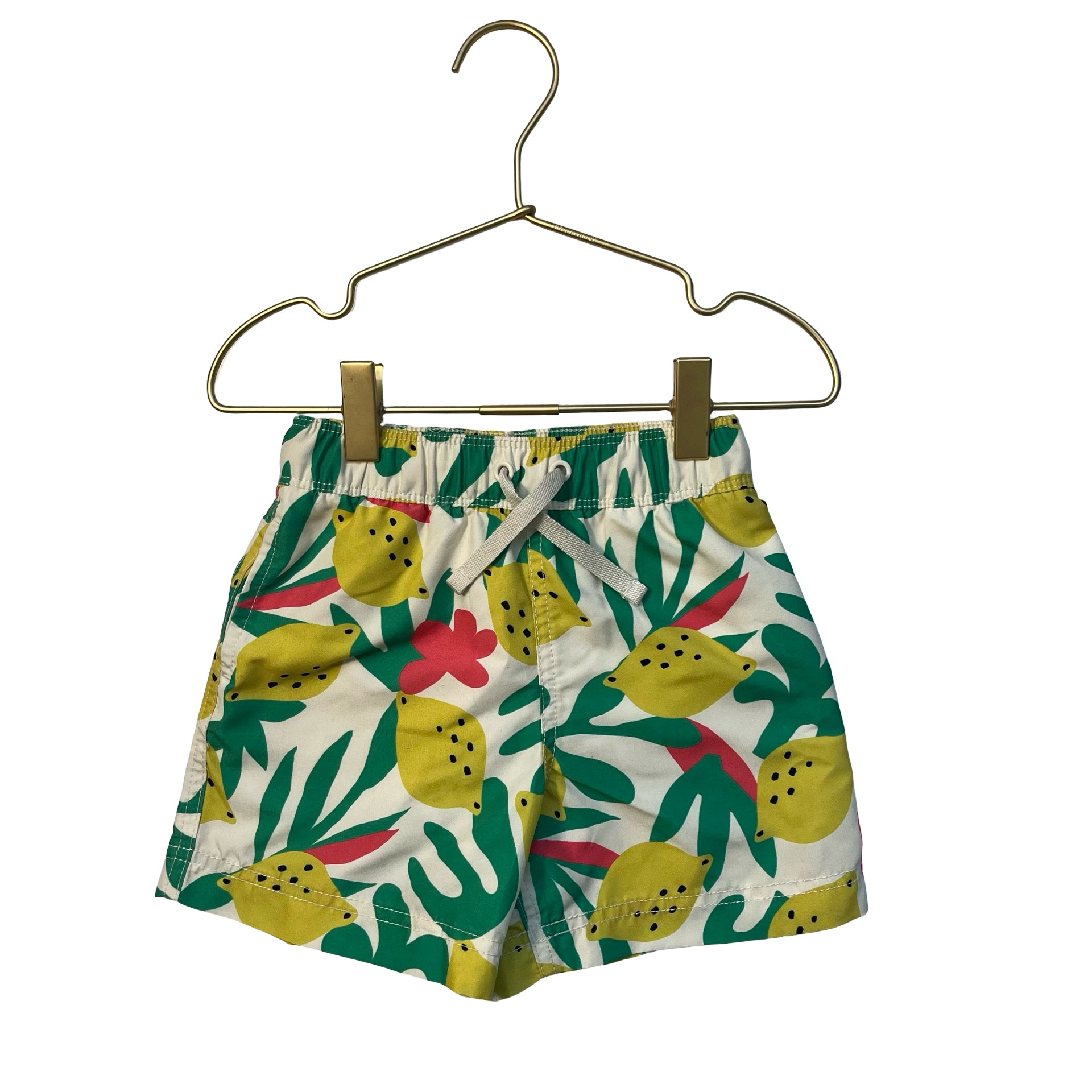 Hanna Andersson Ivory, Green, Yellow Lemon Print Swim Trunks - Size 3T