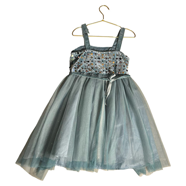 Zunie Teal Velvet, Sequin & Sparkle Tulle Dress - Size 6X