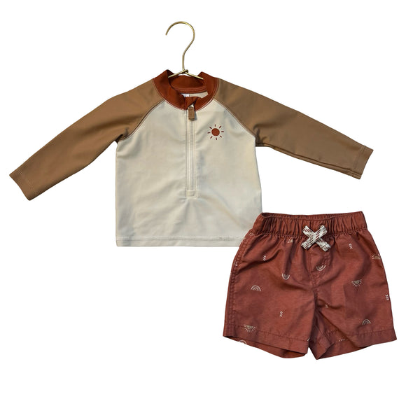 Carter's x Hilary Duff Brown Print Swim Trunks & Rash Guard Set - Size 9 Mo