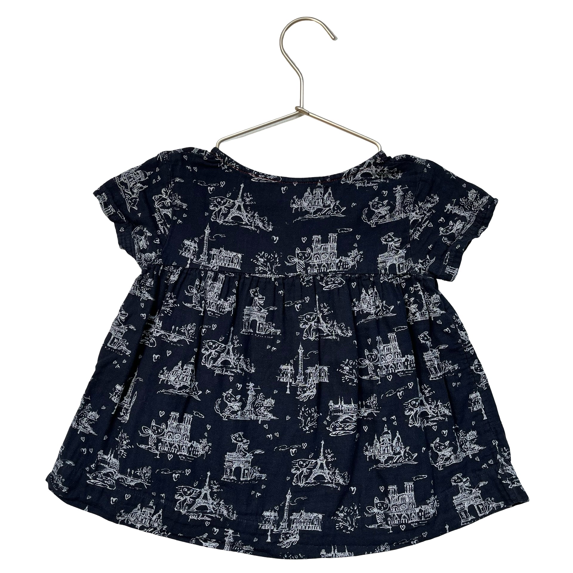 Petit Bateau Navy Paris Cat Print Top - Size 5A