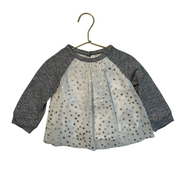 Baby Gap Gray & Ivory Silver Star Tulle Tunic Top - Size 18-24 Mo