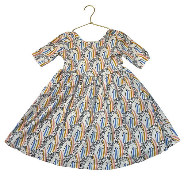 Hanna Andersson Ivory & Pastel Unicorn & Rainbow Print Dress - Size 6-7