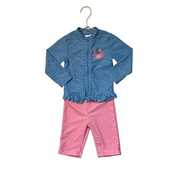 Playshoes Blue Striped & Pink Dot Swim Suit Romper - Size 74-90 (6-12 Mo)