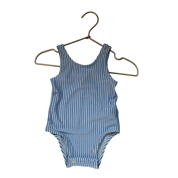 Old Navy Blue & White Striped Seersucker Swim Suit - Size 6-12 Mo