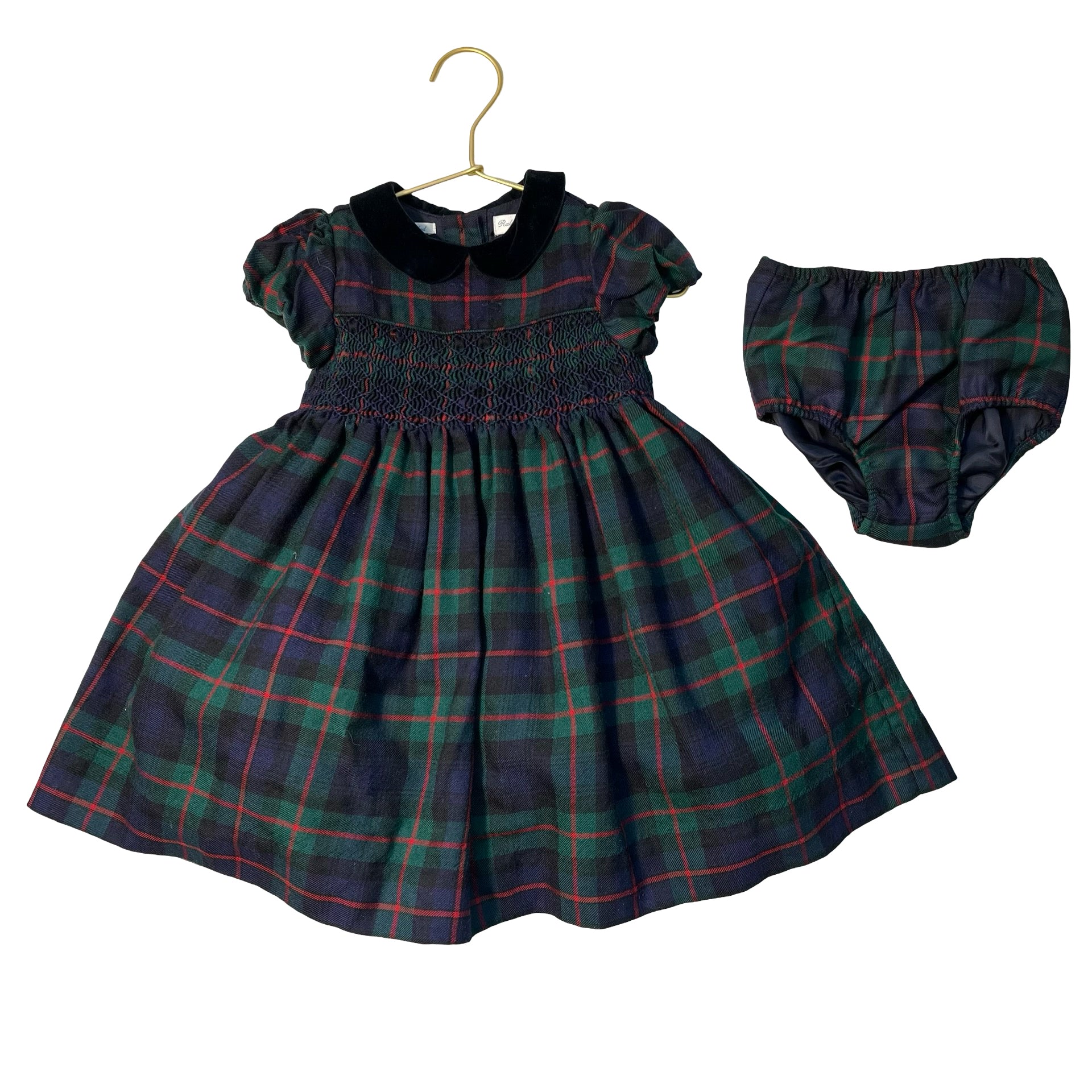Ralph Lauren Navy, Green, Red Plaid Flannel Smocked Dress & Bloomers - Size 18 M