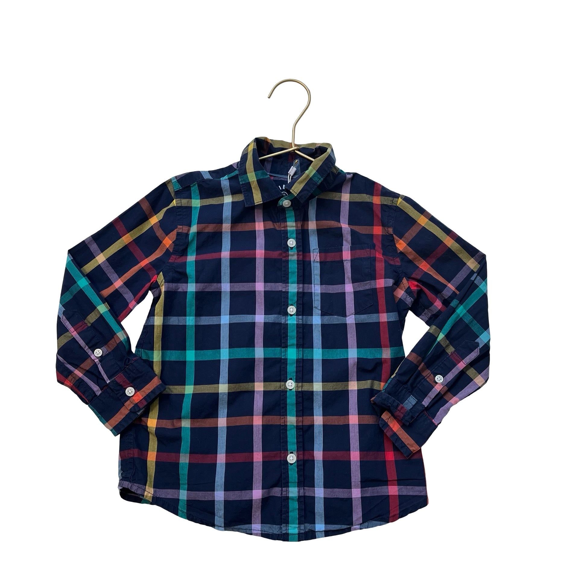 Primary Navy & Multi-Color Plaid Button Down Shirt - Size 5