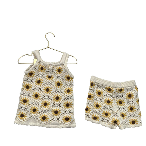 Jessica Simpson Ivory, Yellow & Brown Sunflower Top & Short Set - Size 4