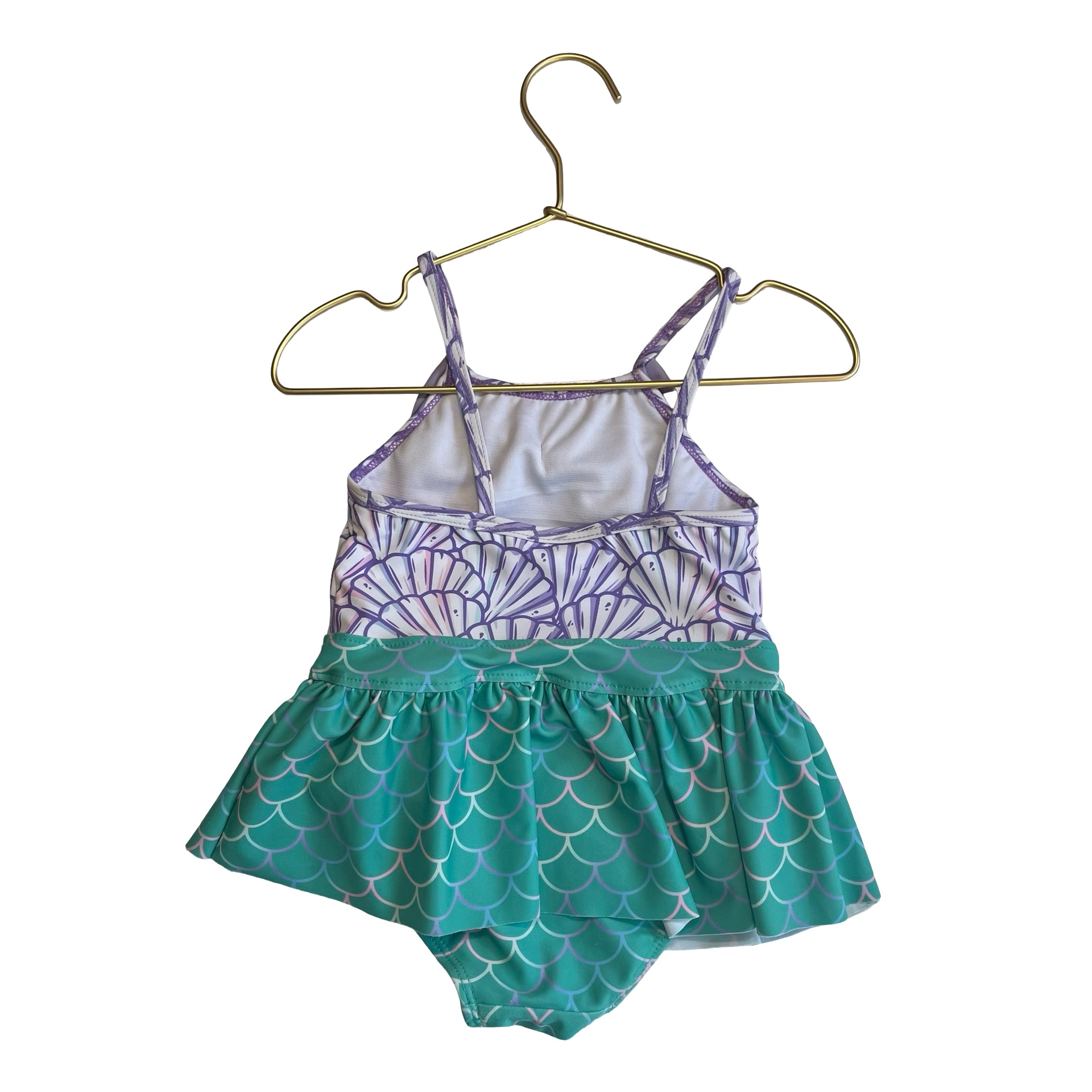 Ruffle Butts Lavender Shell & Green Mermaid Scale Print Swim Suit - Size 2T