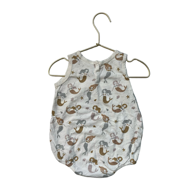 Rylee & Cru Ivory Mermaid Print Bubble Romper - Size 6-12 Mo