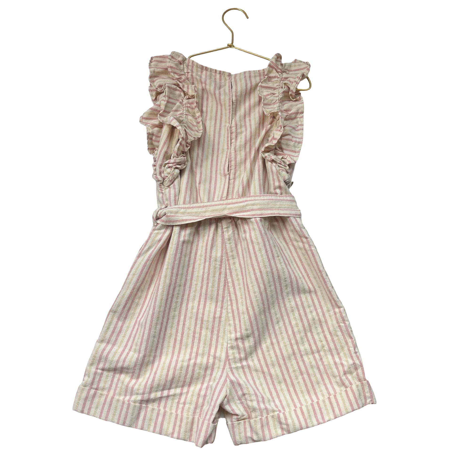 Zara Ivory, Pink, Gold Belted Romper - Size 10