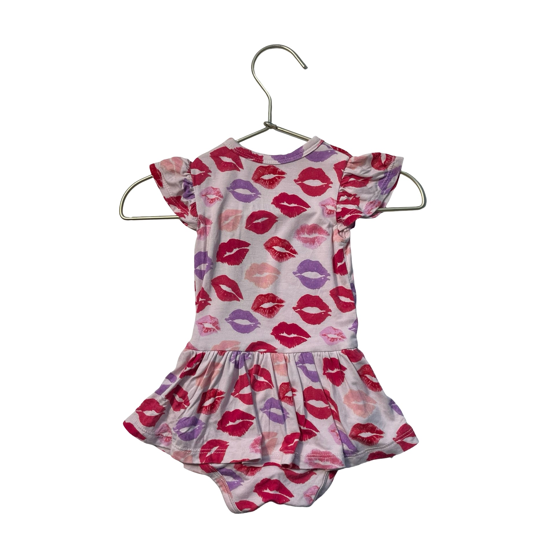 Posh Peanut Pink Lips Print Bodysuit Dress - Size 0-3 Mo