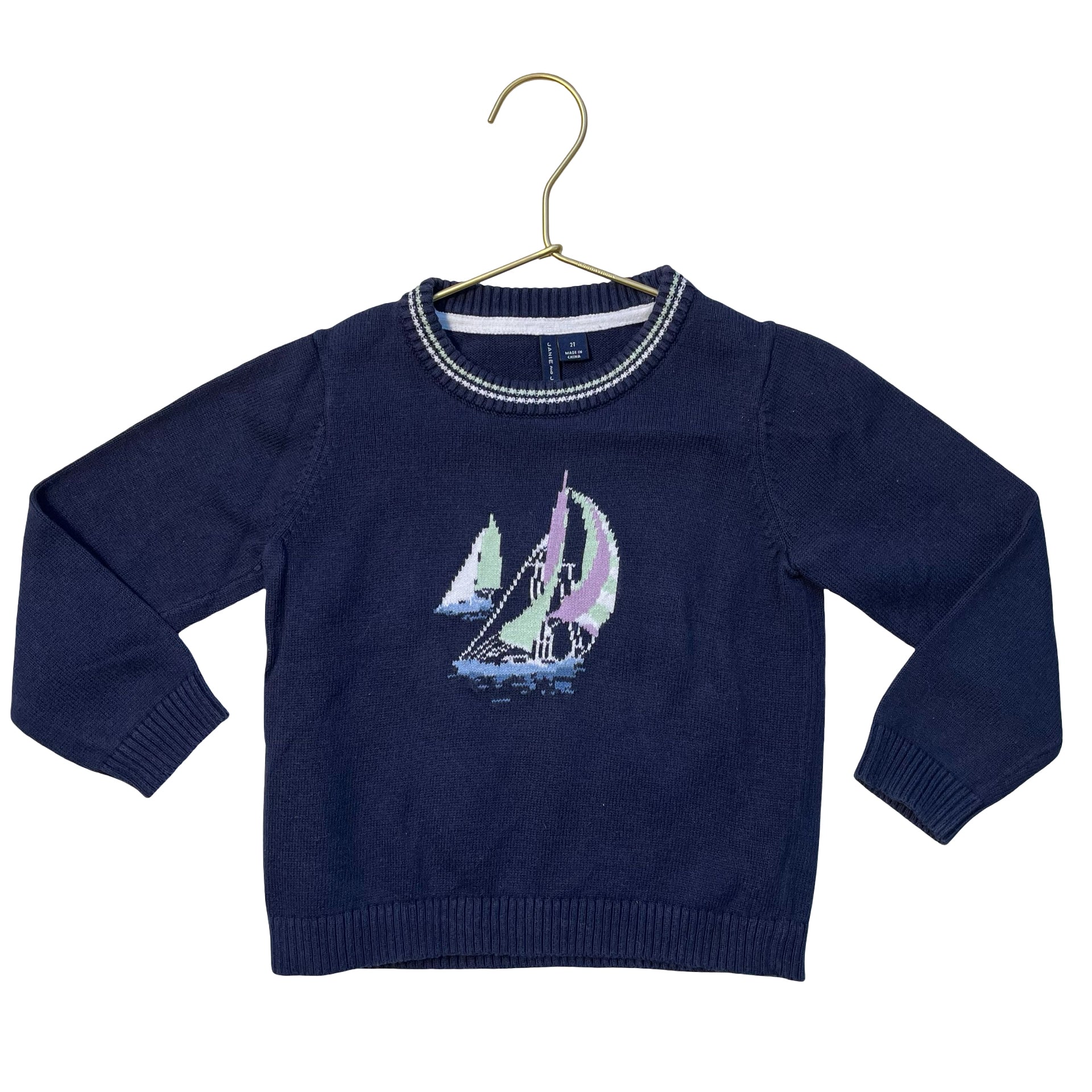 Janie and Jack Navy Cotton Sailboat Sweater - Size 2T