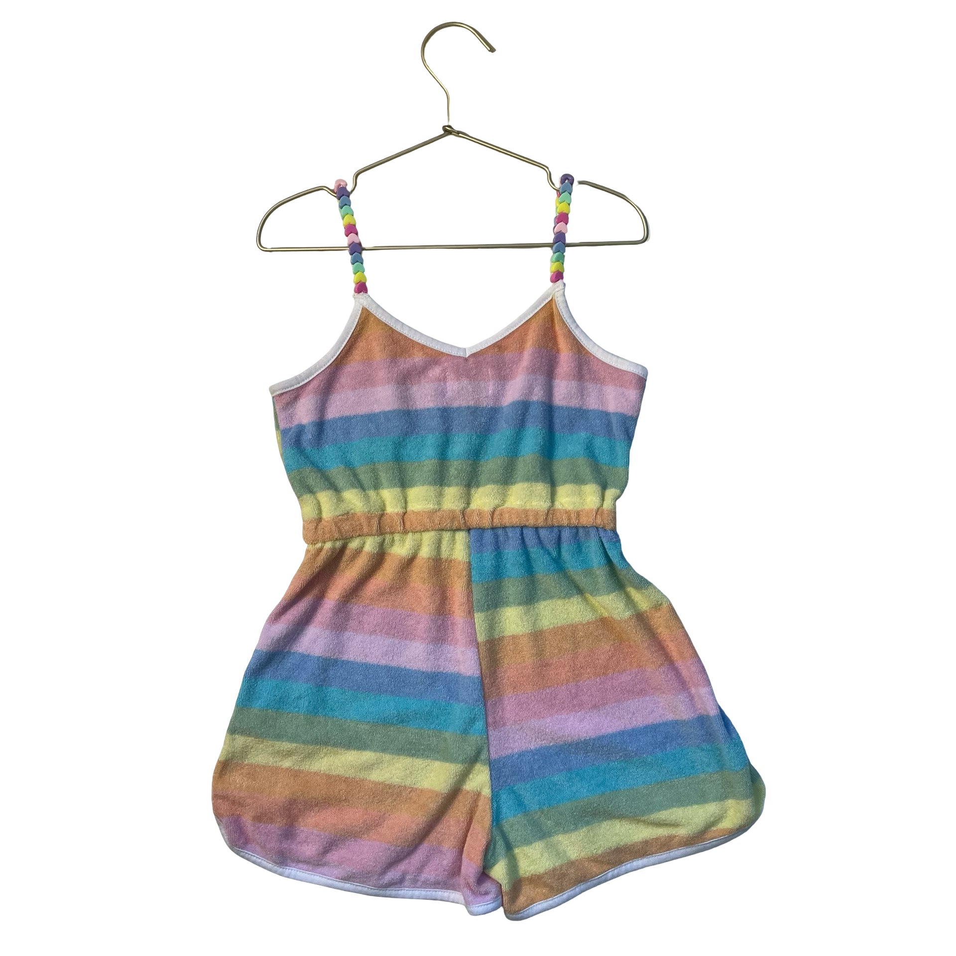 Lola & The Boys Pastel Rainbow Striped Terry Romper - Size 6