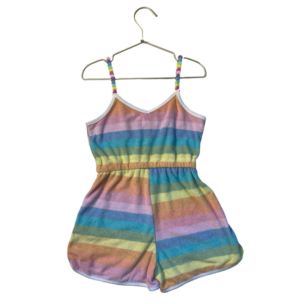 Lola & The Boys Pastel Rainbow Striped Terry Romper - Size 6