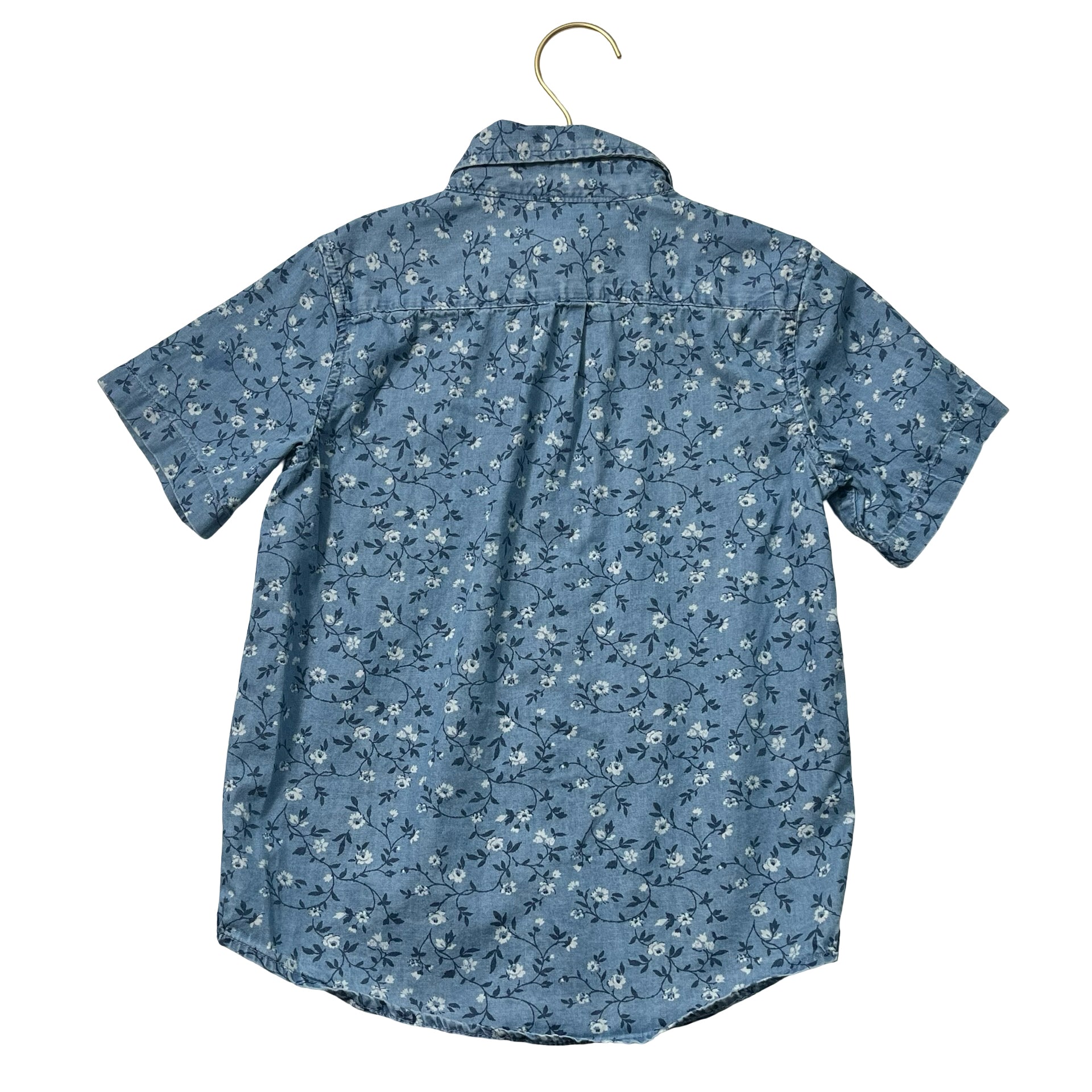 Janie and Jack Blue Chambray, Navy & Ivory Floral Button Down Shirt - Size 6