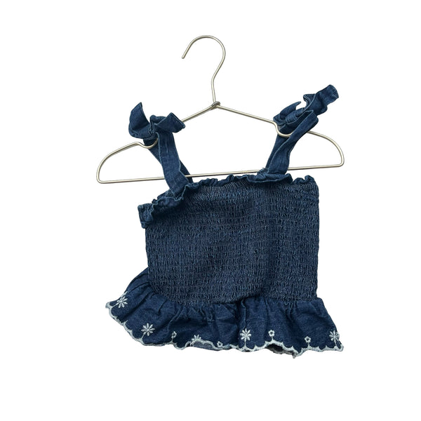 Old Navy Navy & Ivory Scallop Hem, Smocked Denim Sleeveless Top - Size 3