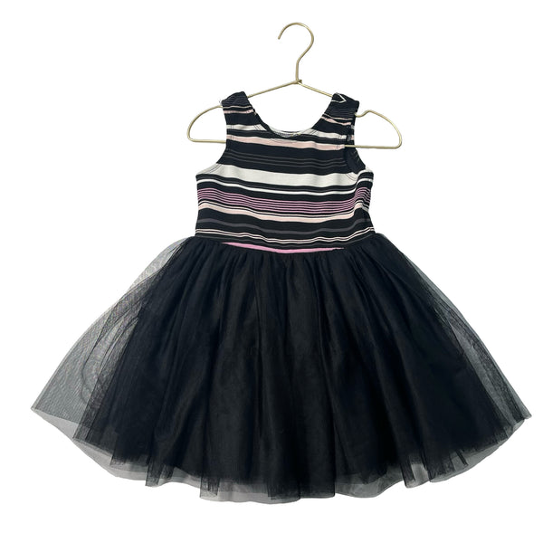 Pippa & Julie Pastourelle Black Stripe & Tulle Dress - Size 3T