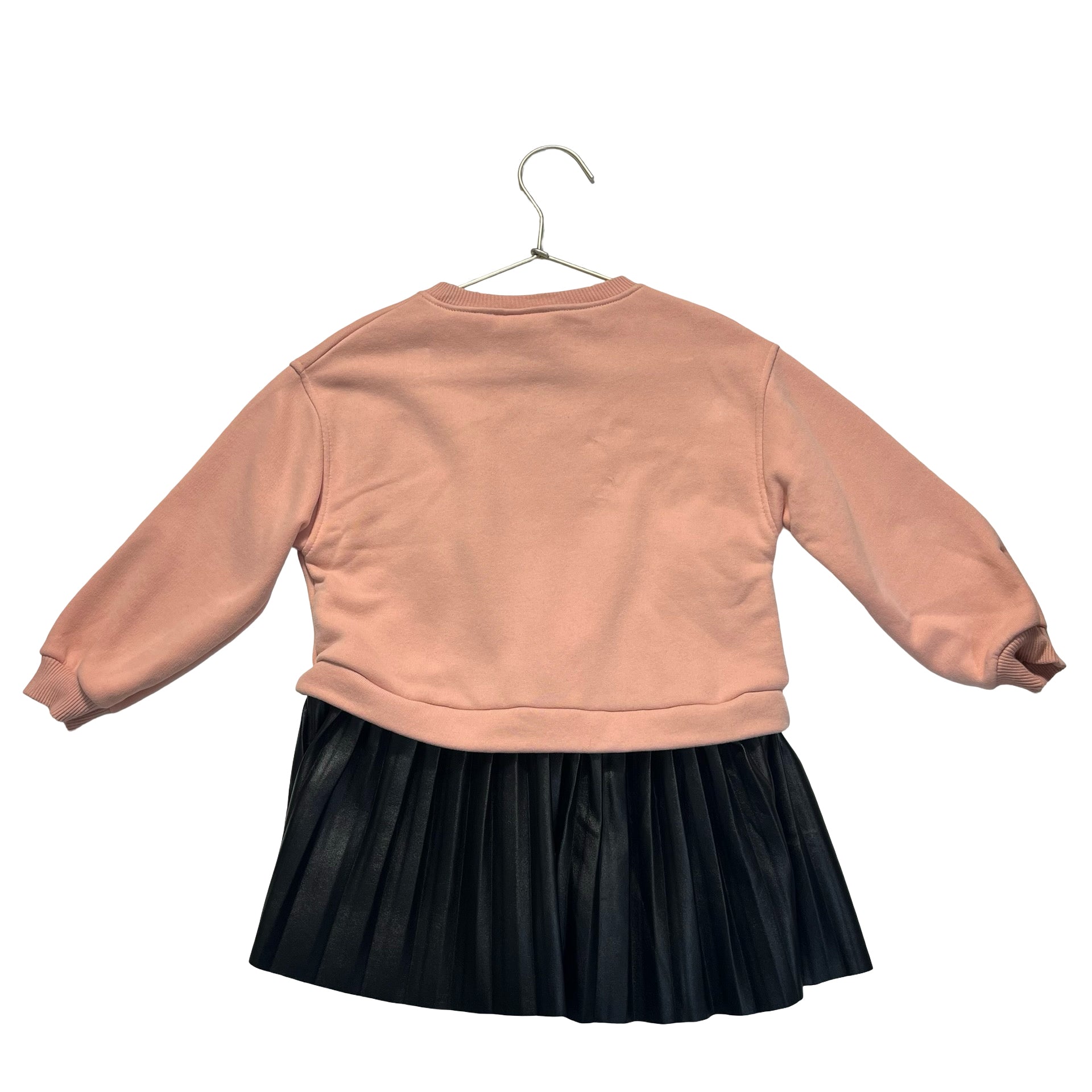 Zara Peach Sweatshirt & Black Faux Leather Dress - Size 3