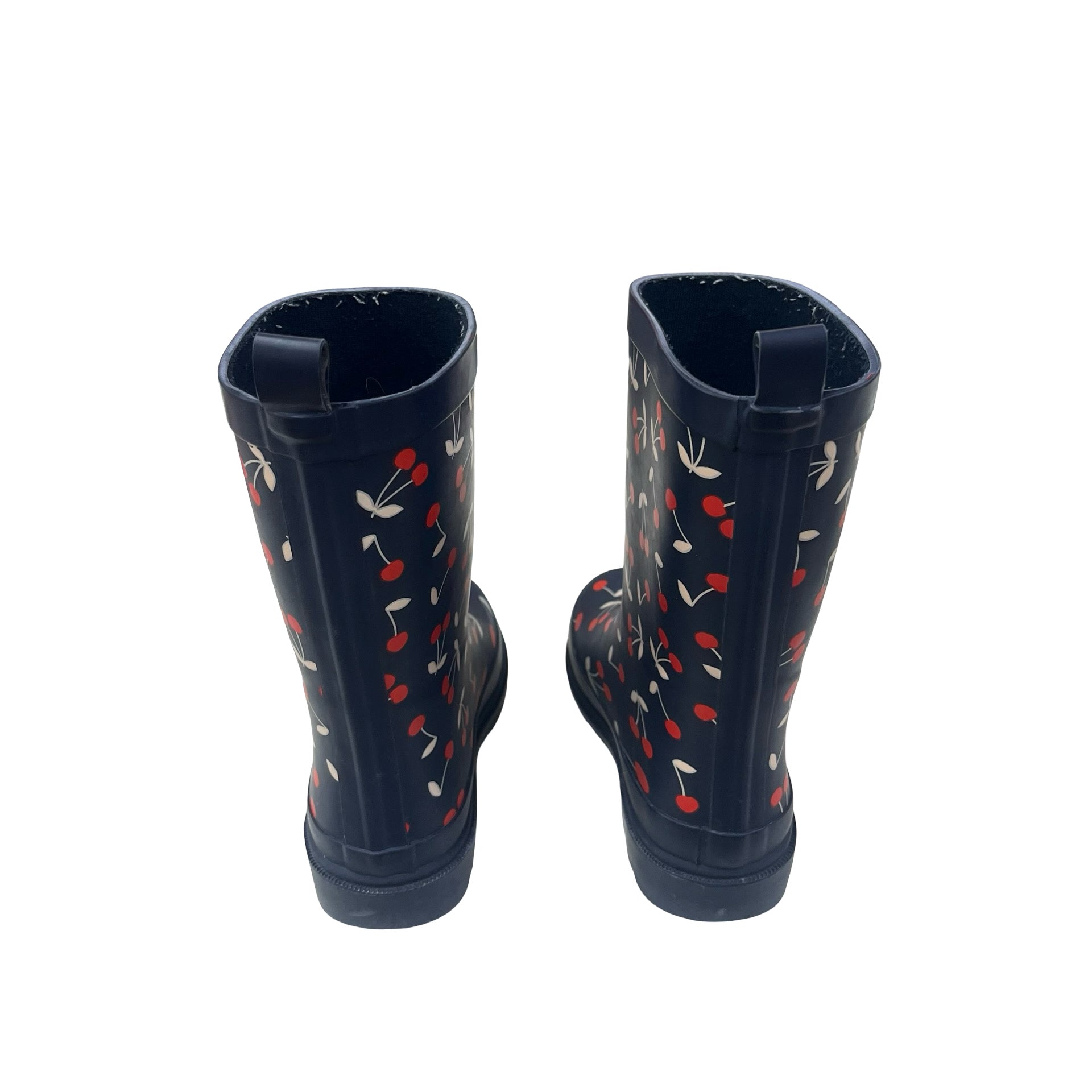 Janie and Jack Navy Cherry Print Rain Boots - Size 10