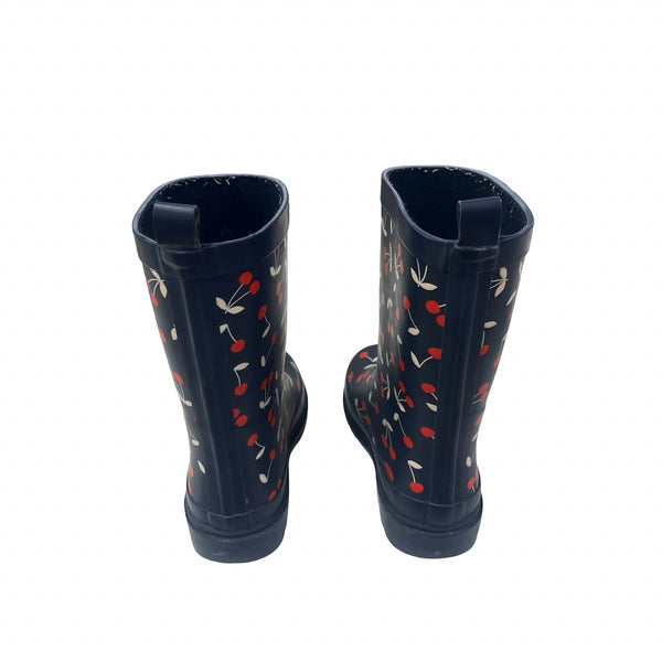 Janie and Jack Navy Cherry Print Rain Boots - Size 10