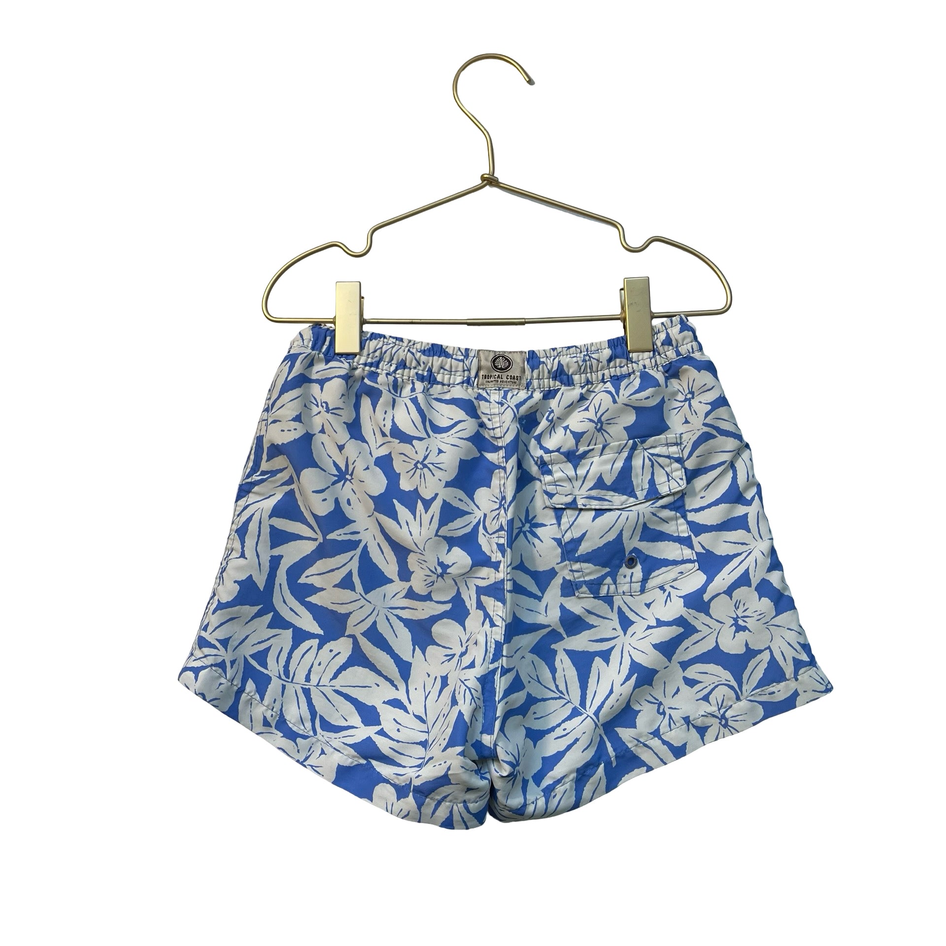 Zara Blue & Ivory Tropical Print Swim Trunks - Size 8-9