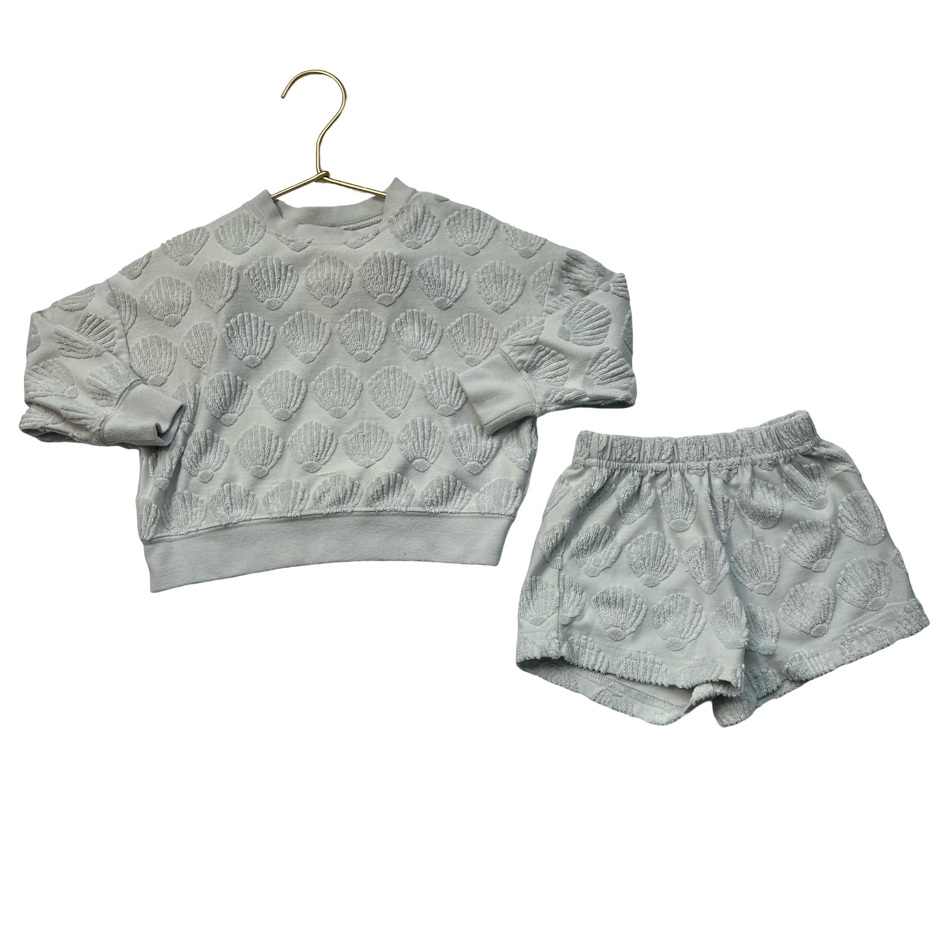 Rylee & Cru Mint Green Terry Shell Pattern Sweatshirt & Shorts Set -12-18 Mo