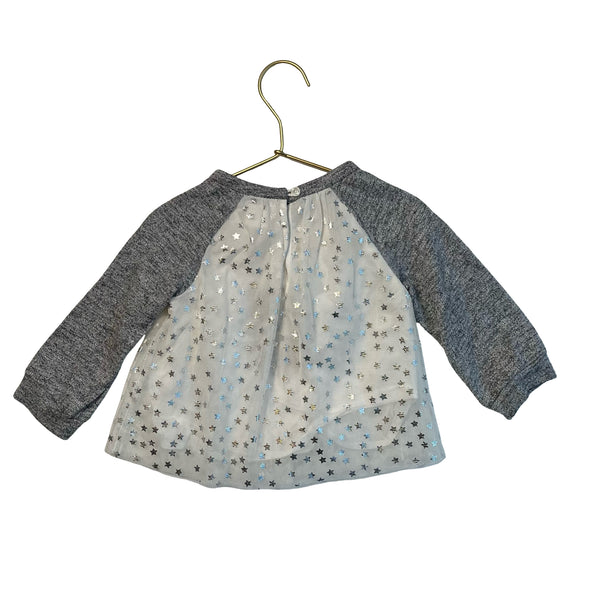 Baby Gap Gray & Ivory Silver Star Tulle Tunic Top - Size 18-24 Mo
