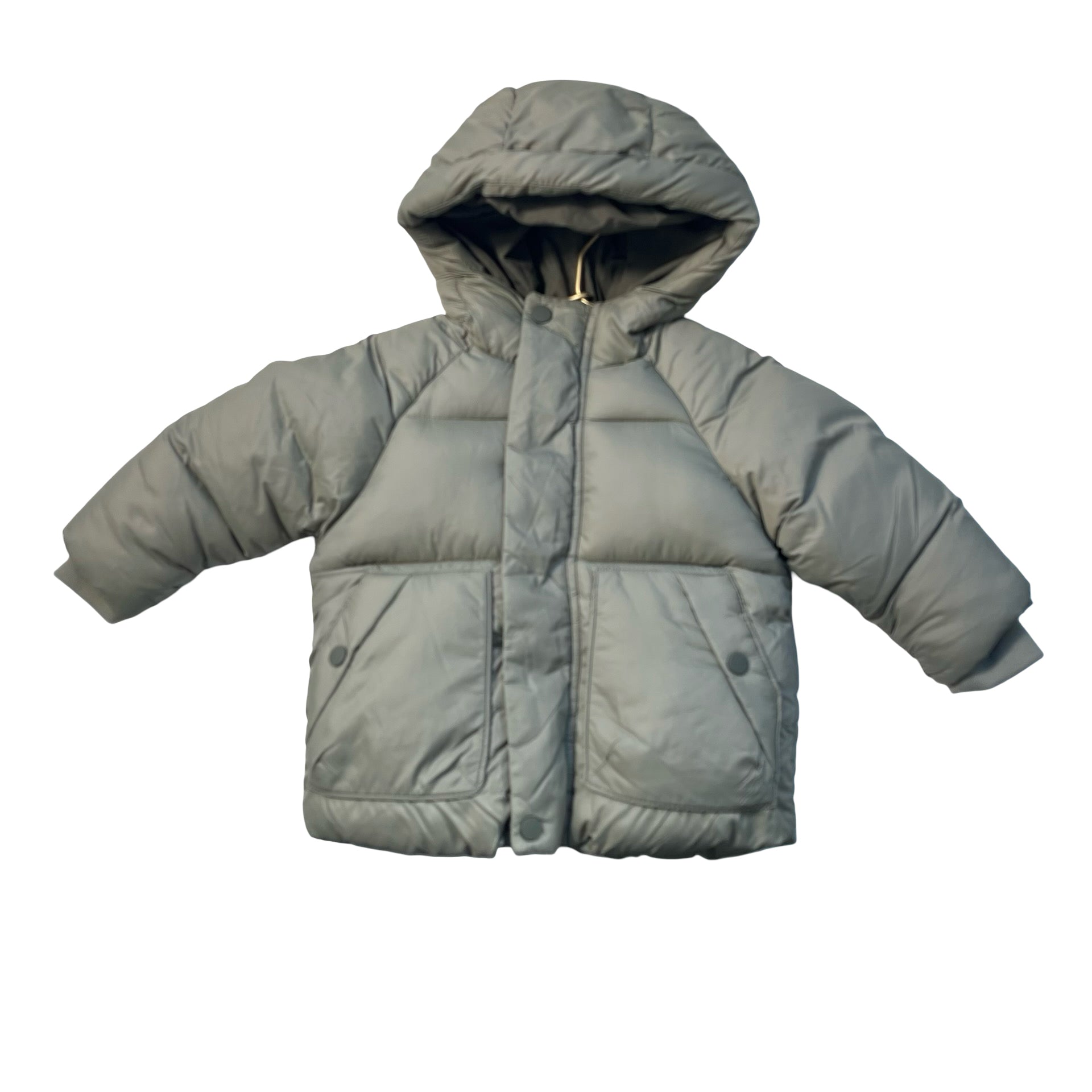 Zara Olive Green Hooded Puffer Jacket - Size 9-12 Mo