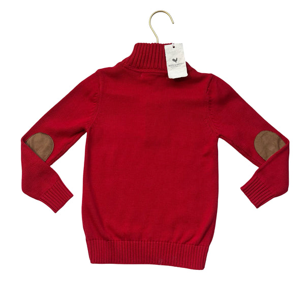 Hope & Henry Red Cotton Quarter-Zip Sweater, Elbow Patches with Tags - 18-24 Mo