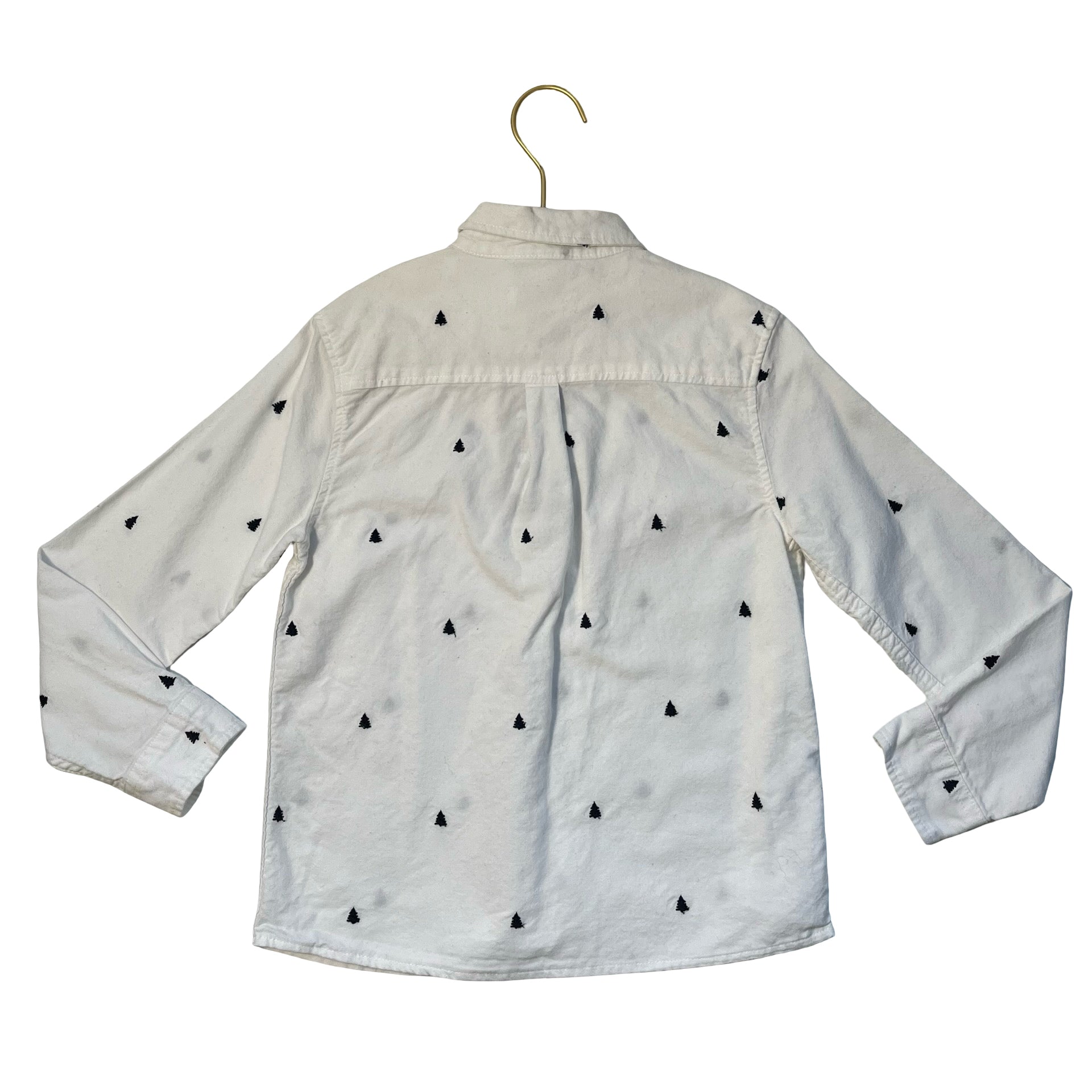 Mango Off-White & Navy Embroidered Christmas Tree Button Down Shirt - Size 8