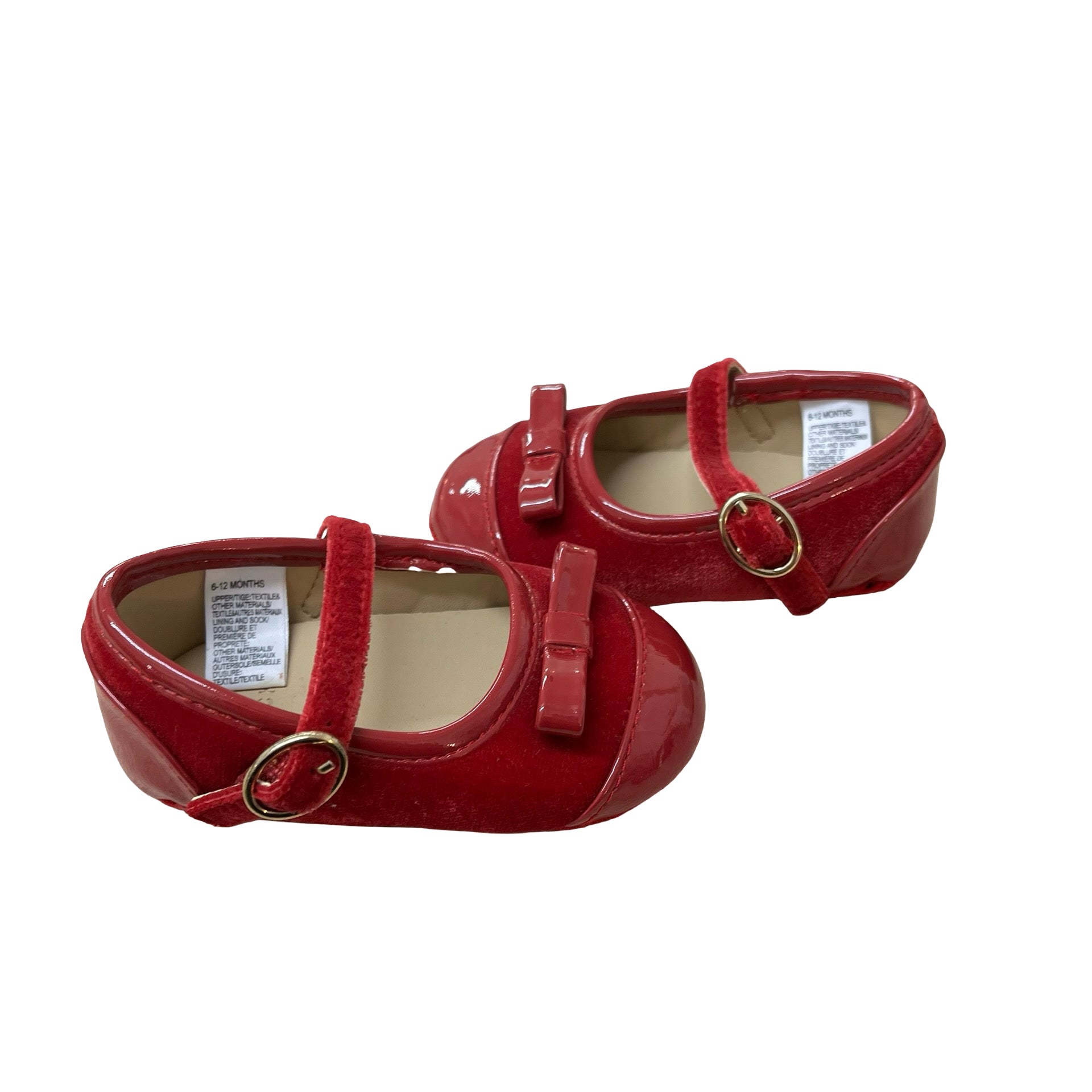 Janie and Jack Red Patent & Velvet Soft Sole Shoes - Size 6-12 Mo