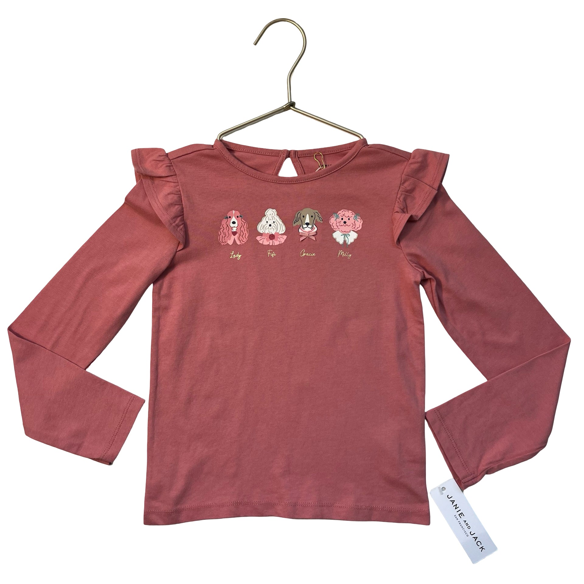 Janie and Jack Dusty Rose Dog Graphic Shirt with Tag - Size 6
