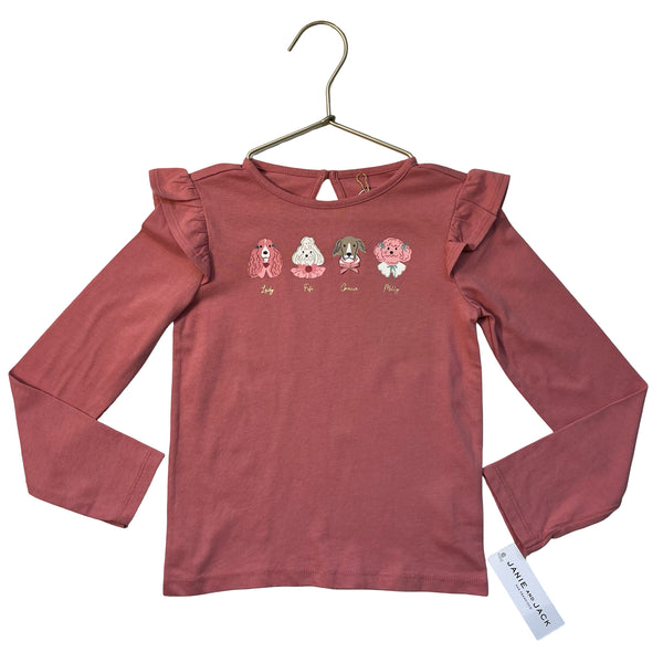 Janie and Jack Dusty Rose Dog Graphic Shirt with Tag - Size 6