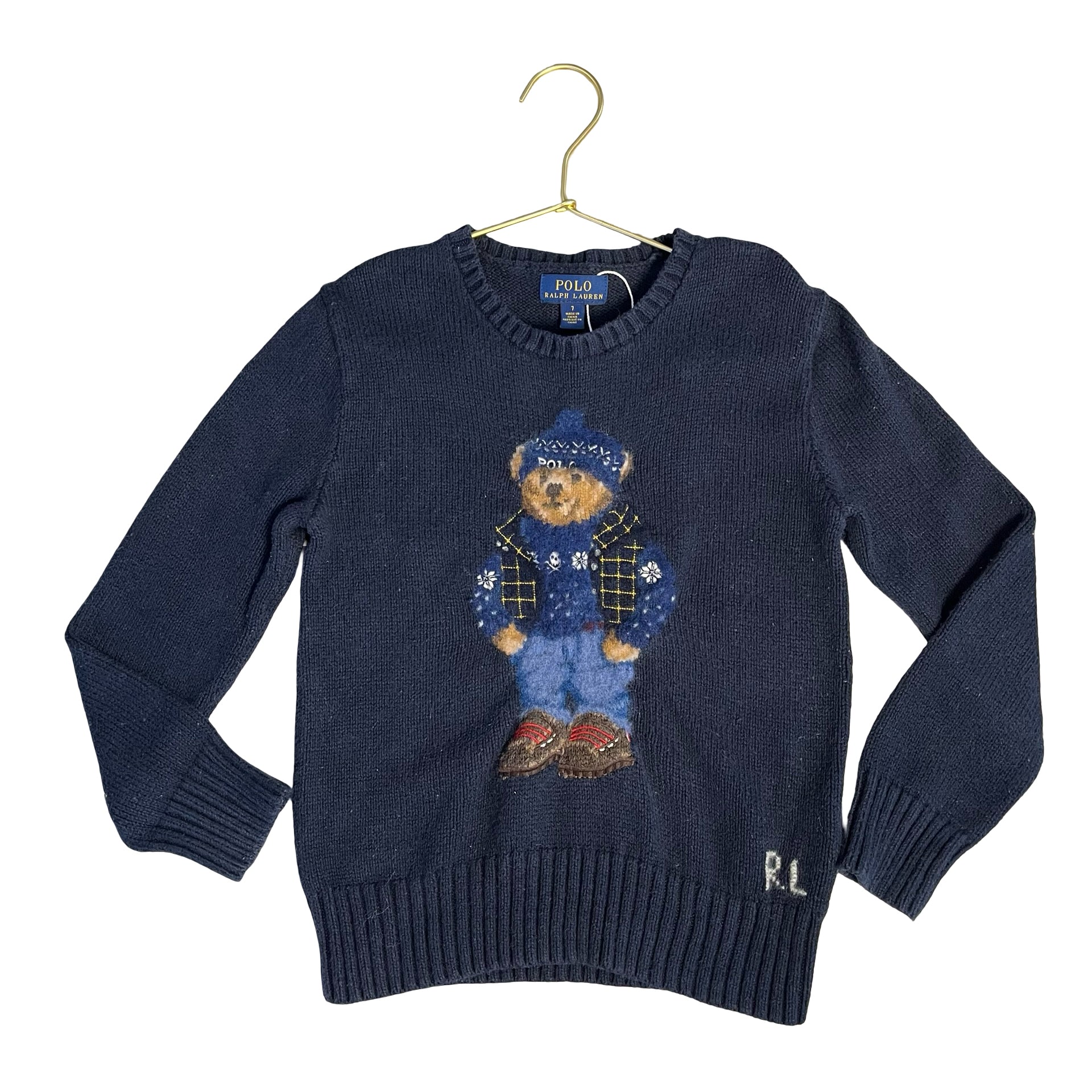 Polo Ralph Lauren Navy Cotton-Wool Polo Bear Sweater - Size 7