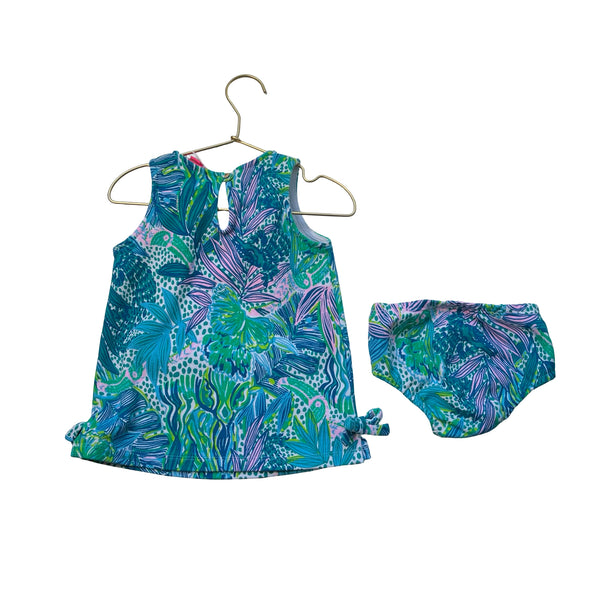 Lilly Pulitzer Green, Blue, Pink Tropical Print Dress & Bloomers - Size 18-24 Mo