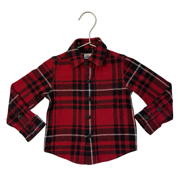 Faherty Red, Black, White Plaid Flannel Button Down Shirt - Size 2T