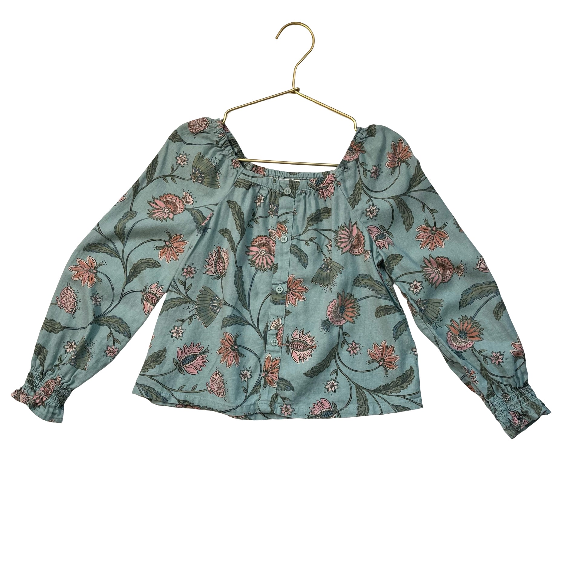 OshKosh Teal Flower Print Linen-Blend Blouse - Size 5
