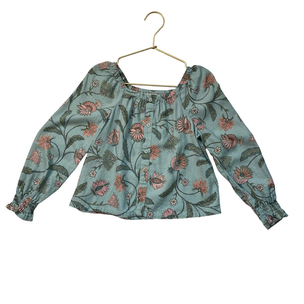 OshKosh Teal Flower Print Linen-Blend Blouse - Size 5