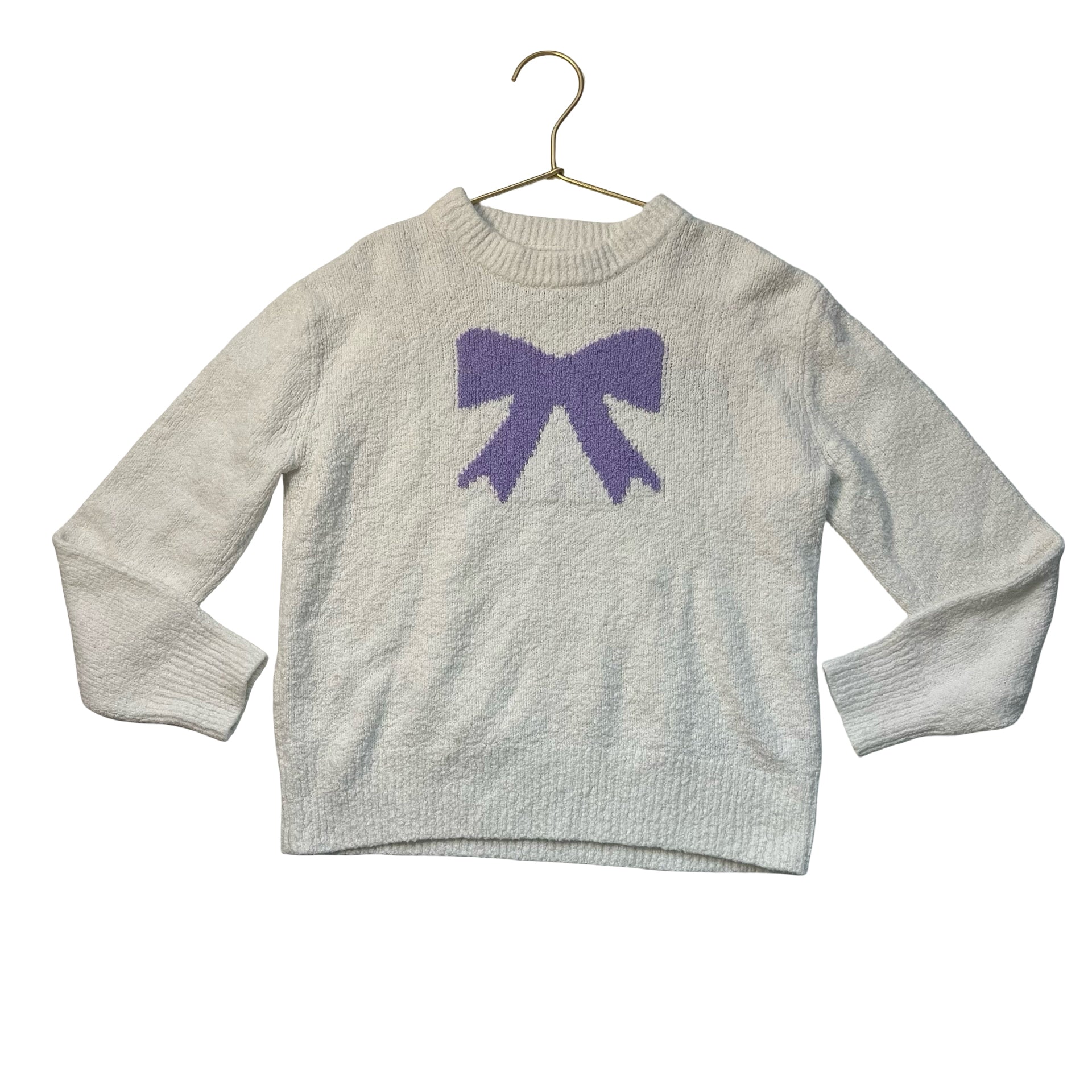 Crewcuts Ivory & Lavender Bow Sweater - Size L 10-11